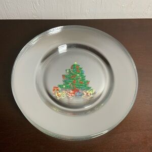 Vintage Arcoroc France 6 Glass Salad Plates Christmas Tree Teddy Bear Presents